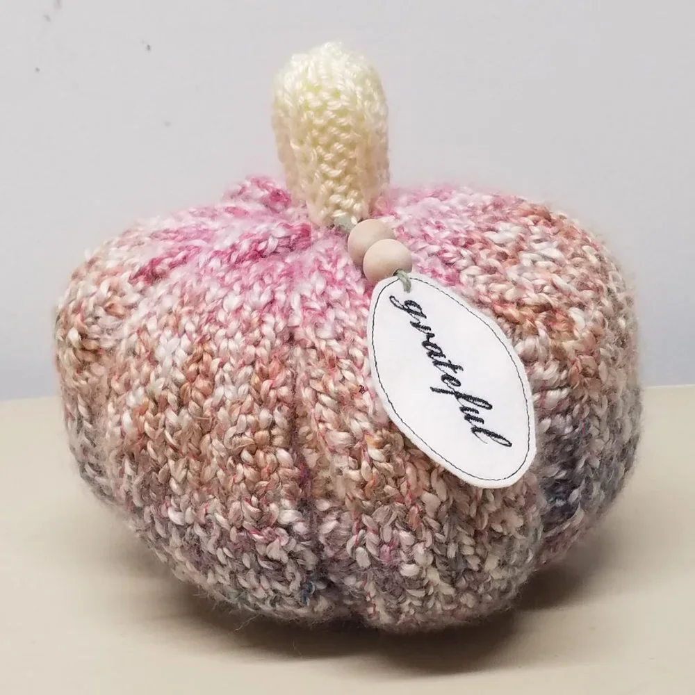 Handmade Knitted Fall Gourmet Ivory Mimosa Pumpkin Décor - Picture 3 of 11
